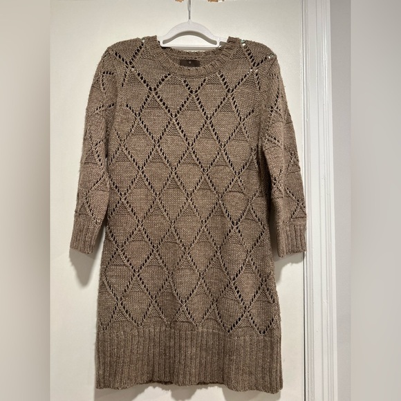 Fenn Wright Manson Woman XL Brown Wool Blend Open Knit 3/4 sweater Dress. - Picture 2 of 12